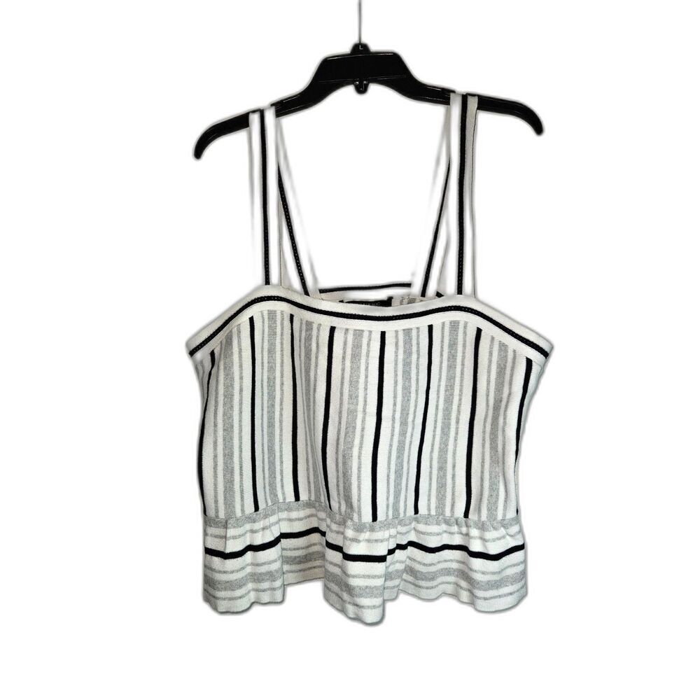 BANANA REPUBLIC Knit Striped Peplum Cropped Tank Top Cami 100% Cotton XL